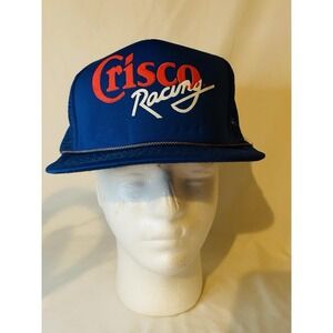 VTG Crisco Racing Trucker Hat Snapback Cap Blue Mesh Front